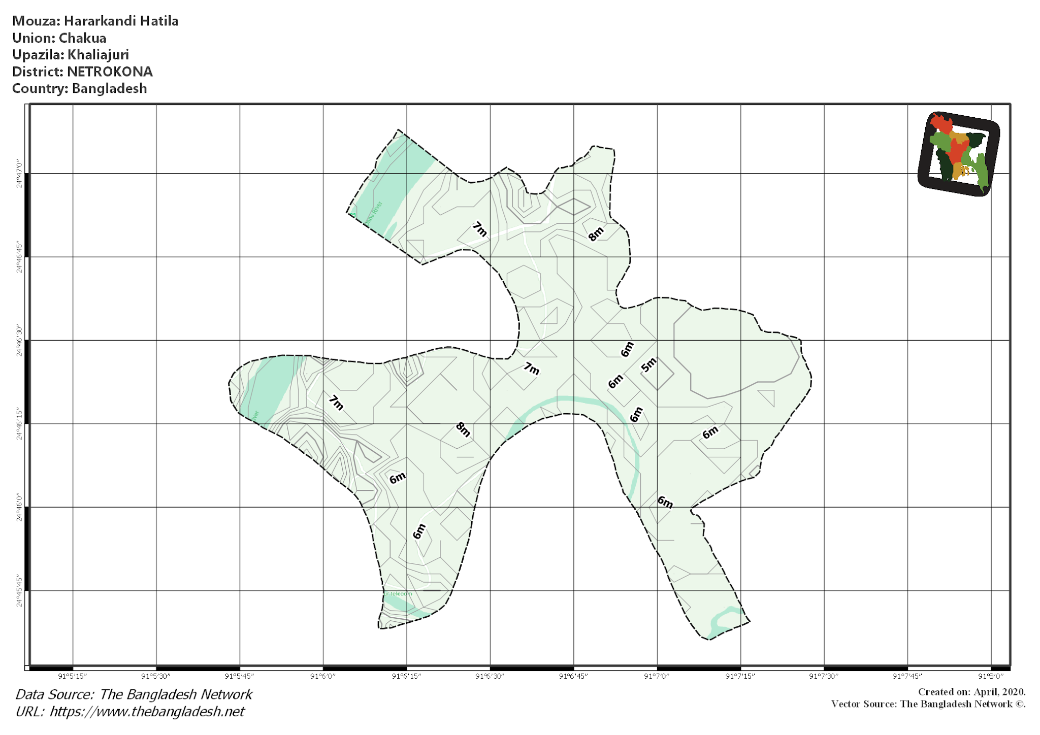 Map of Hararkandi Hatila Mouza of Khaliajuri Upazila, NETROKONA, Bangladesh.