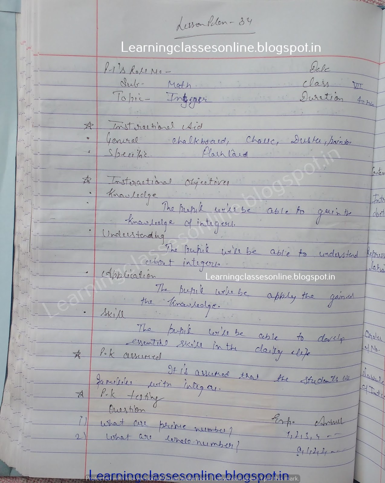 mathematics teaching lesson plan on integers - Lesson plans for maths mathematics teaching lesson plan on integers