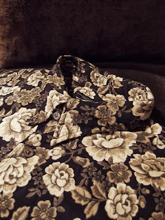 engineered garments tab collar shirt in khaki printed floral