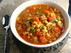 Spicy Beef and Macaroni Tomato Soup:  Nothing beats a pot of steaming soup on a cold winter night. - Slice of Southern
