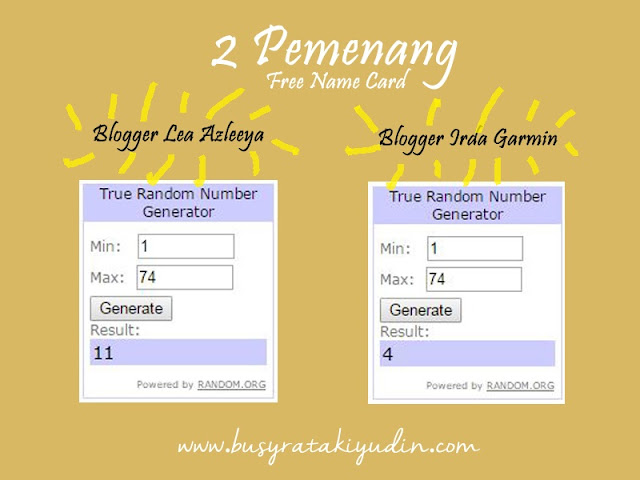 Menang Giveaway Free Name Card by Busyra Takiyudin