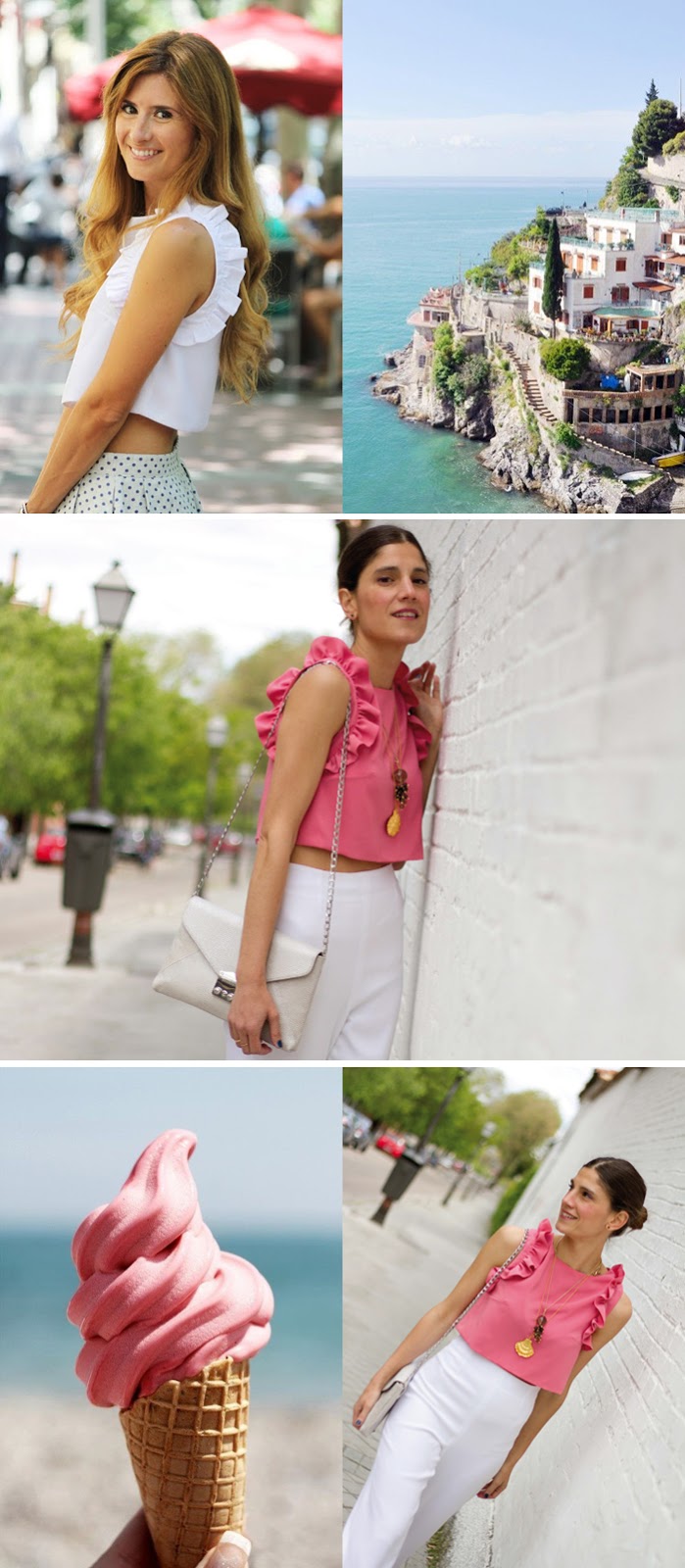 Crop Top rosa blanco. La prenda estrella del verano 2015. Look Invitada perfecta eventos. boda. comunión. 