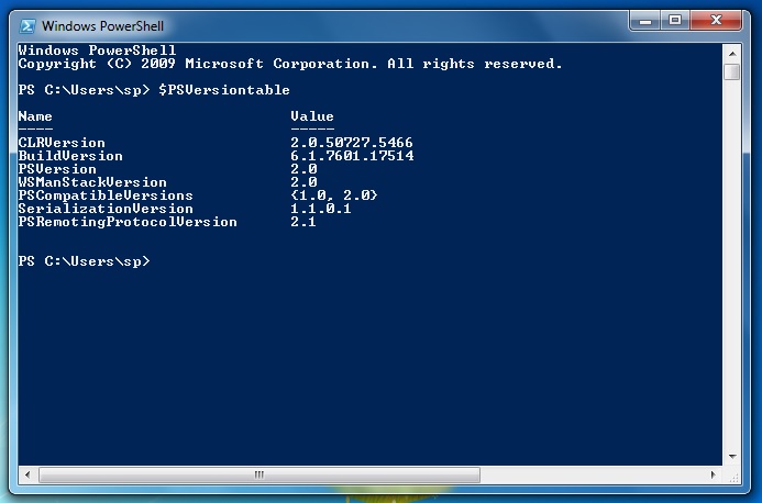 Windoors: PowerShell Version Table