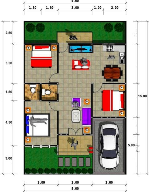 Denah Rumah 1 Lantai Sederhana Type 70 Denah Rumah 1 Lantai Sederhana Type 70