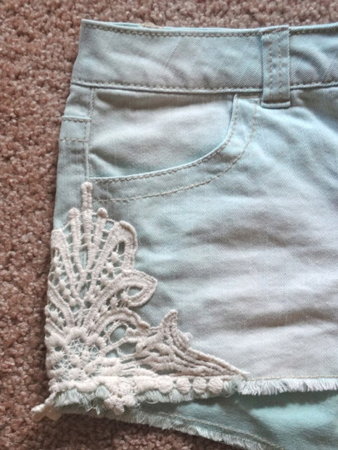 denim shorts with crochet on side from target