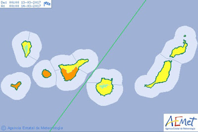 El Hierro, La Gomera y Tenerife en aviso naranja por viento, lunes 13 marzo