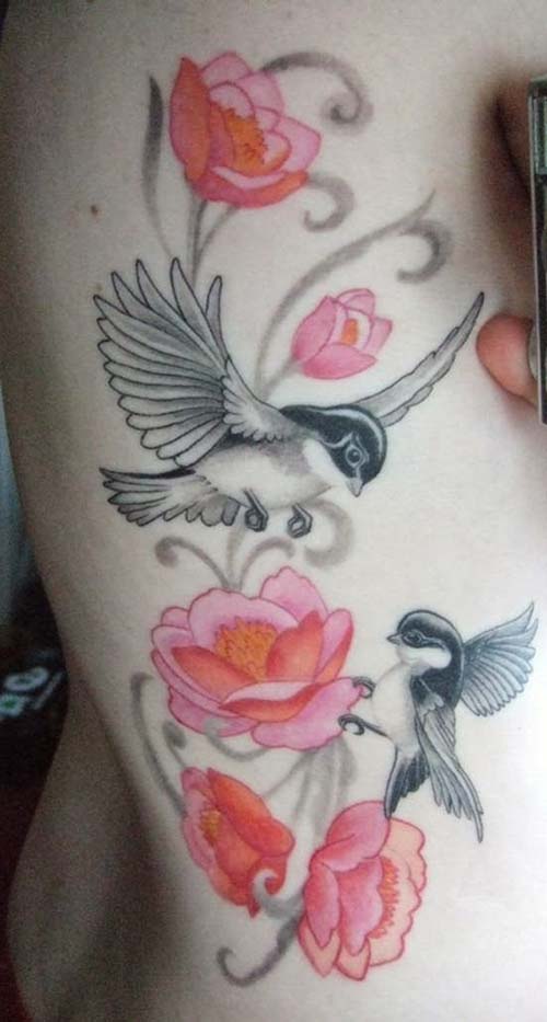 two birds tattoo with flower çiçekli çift kuş dövmesi two birds tattoo with flower çiçekli çift kuş dövmesi