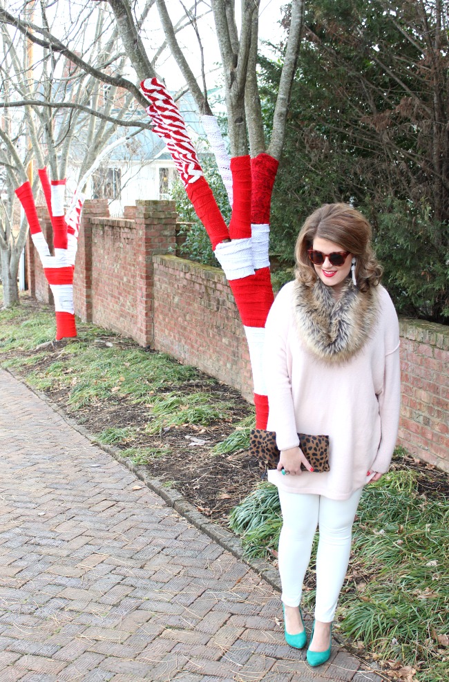 Blush Pink Sweater and White Jeans