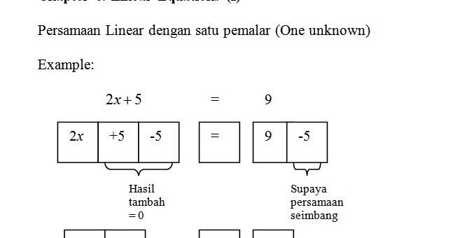 Nota Matematik Tingkatan 2  Bab 4 : Persamaan Linear I 