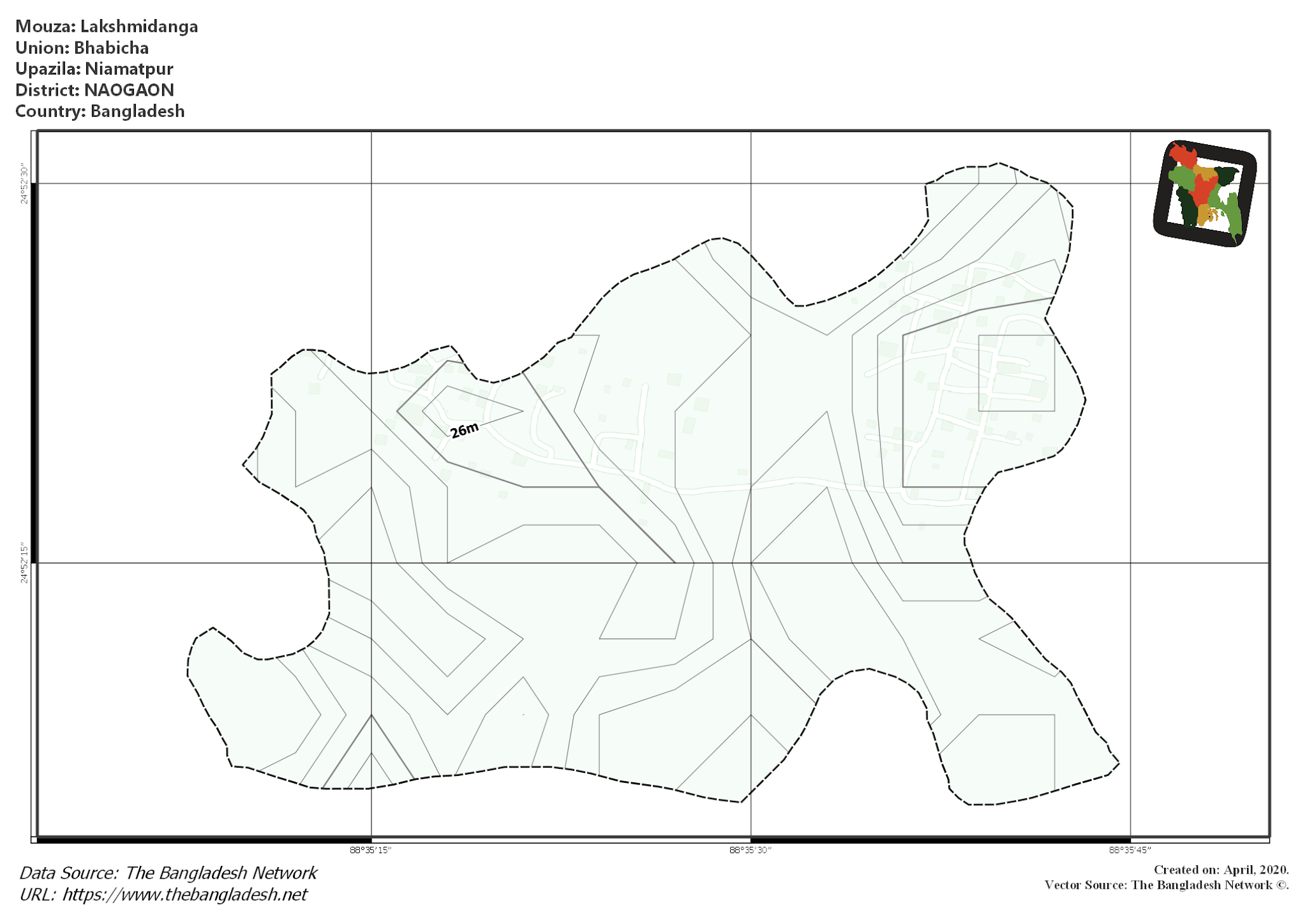 Map of Lakshmidanga Mouza of Niamatpur Upazila, NAOGAON, Bangladesh.