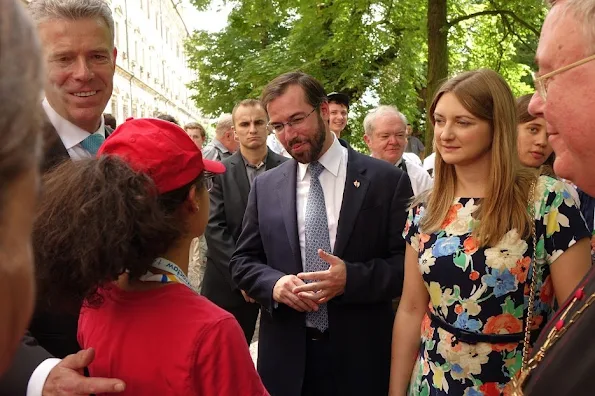Hereditary Grand Duke Guillaume and Hereditary Grand Duchess Stéphanie visited the town of Lubiąż. Princess Stephanie ALEXANDER MCQUEEN floral dress