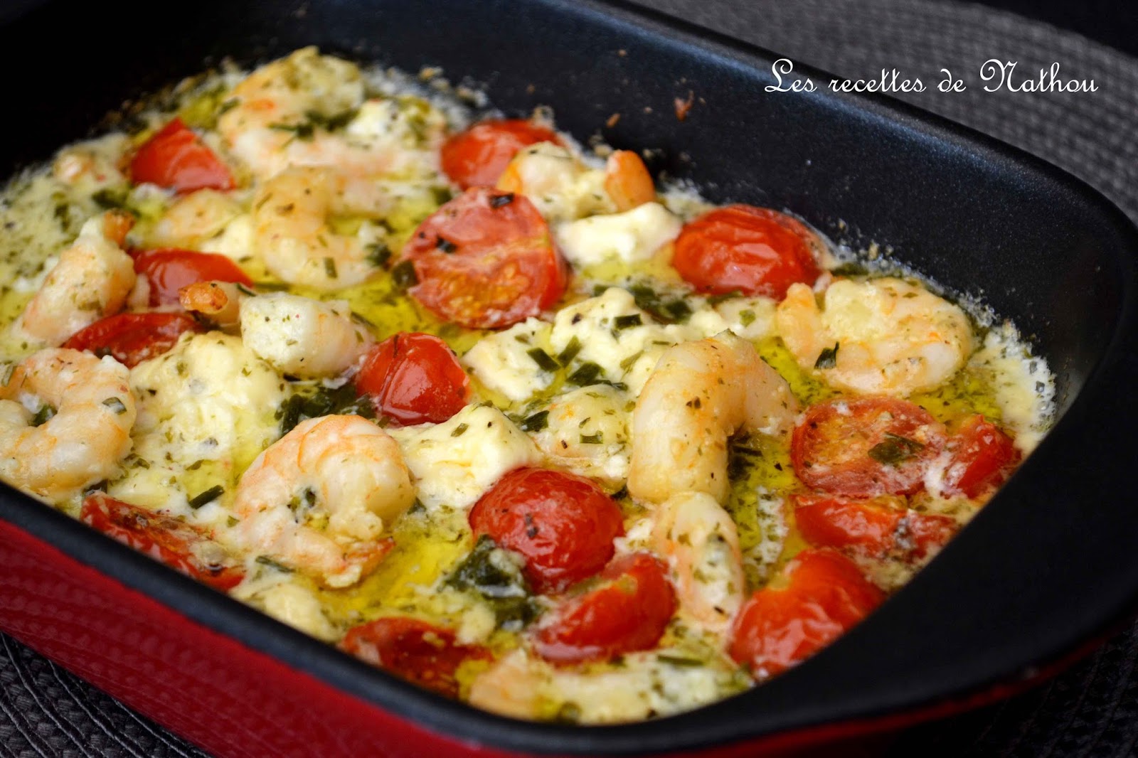 Ma cuisine au fil de mes idées...: Scampis à l'ail, feta et tomates