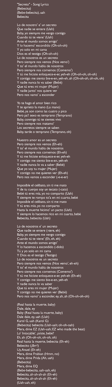 Anuel AA, Karol G - Secreto Song Lyrics / Letra