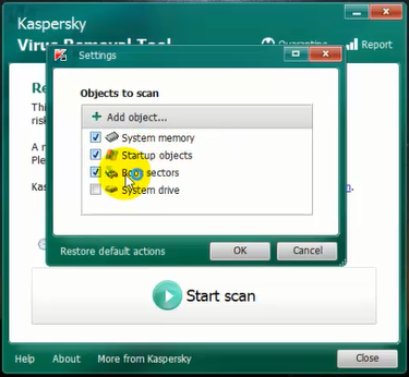 فحص الكمبيوتر وحذف الفابروسات بواسطة أداة kaspersky virus removal tool
