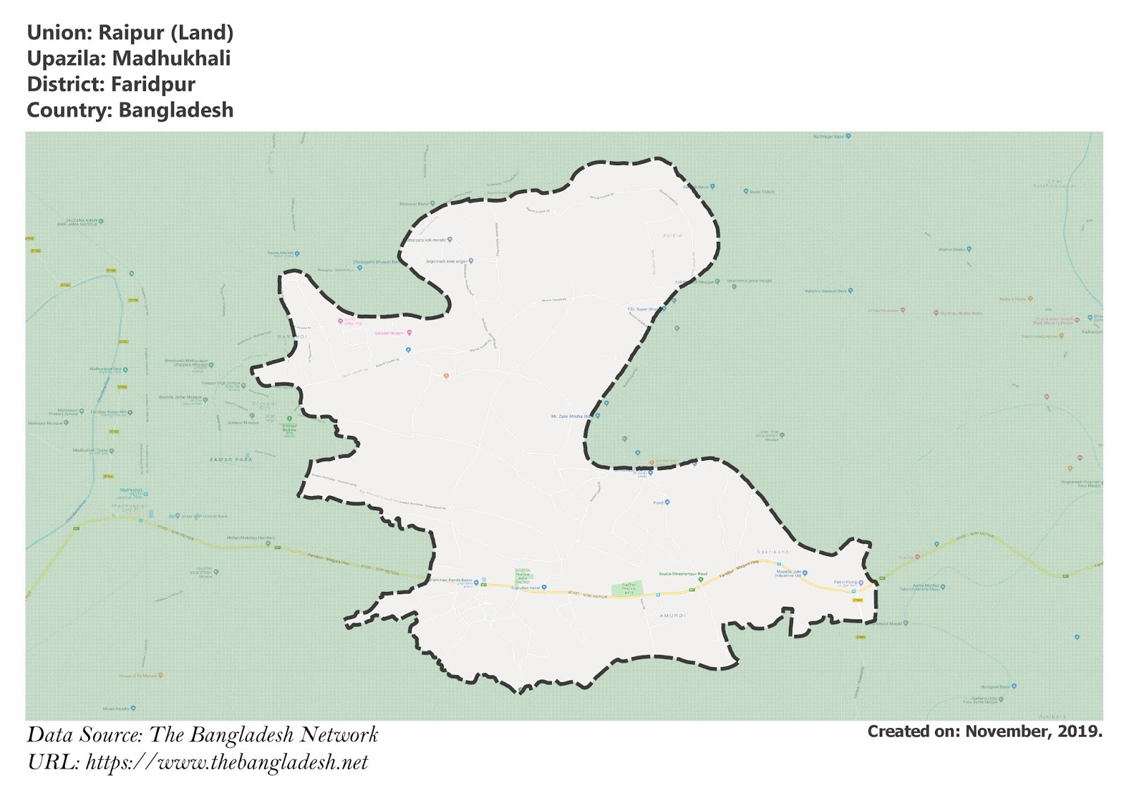 Map of Raipur of Madhukhali Upazila Map of Raipur of Faridpur, Bangladesh.