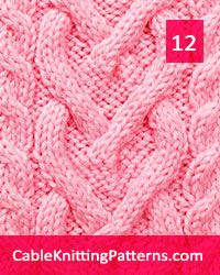Cable Panel 12. Knit with 34 stitches and 12-row repeat, techniques used: 2/2 RC, 2/2 LC, 3/3 RC, 3/3 LC, 3/1 RPC, 3/1 LPC. 3/3 RPC, 3/3 LPC