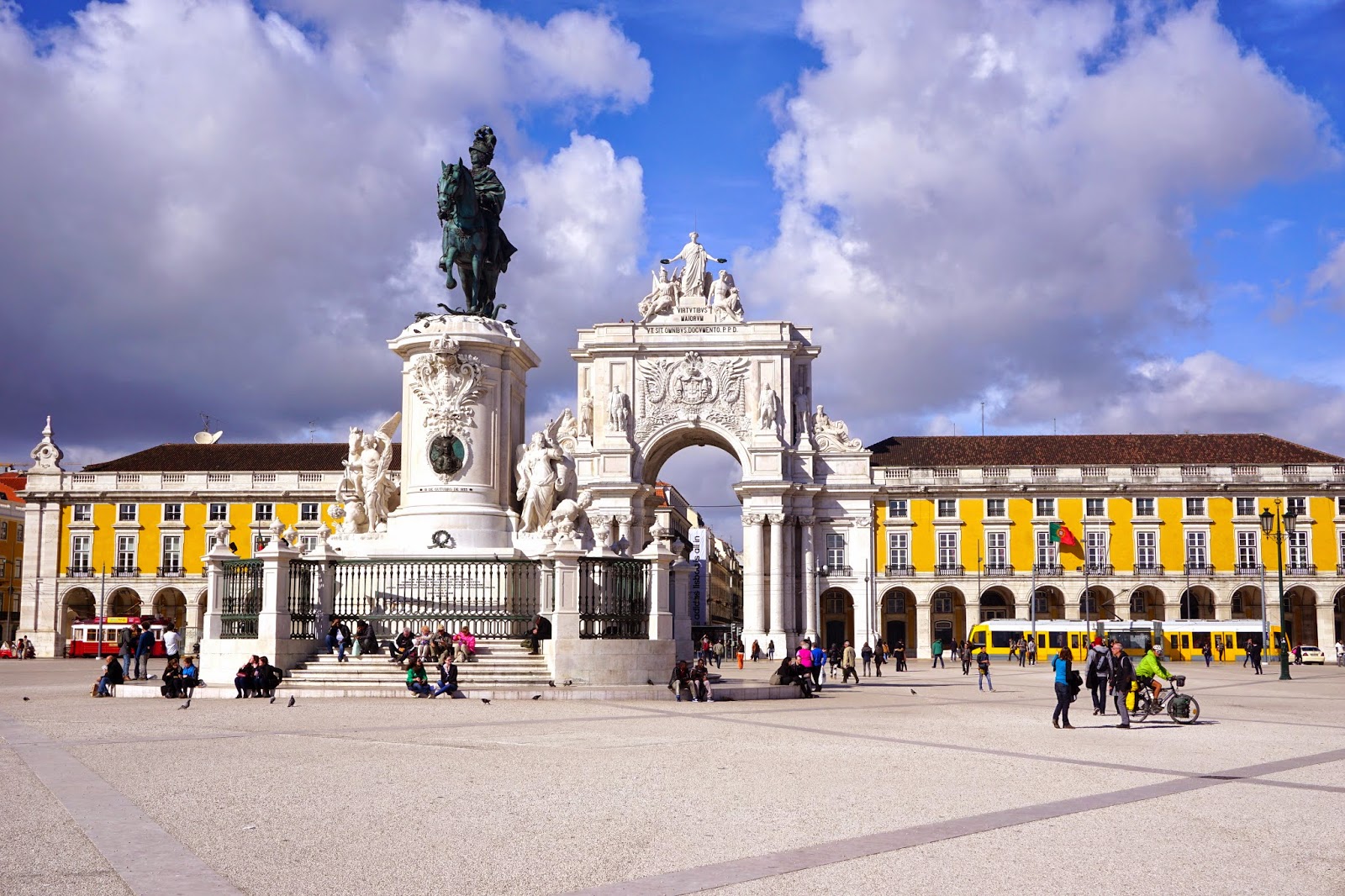 The yellow walls of Praca Do Comercio in Lisbon The yellow walls of Praca Do Comercio in Lisbon