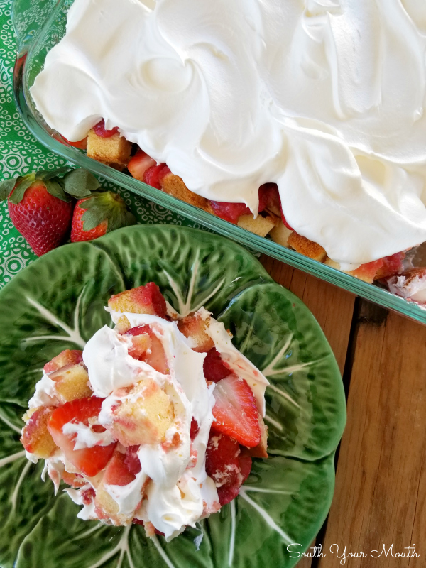 Strawberry Shortcake Dessert! An easy recipe for a Strawberry Shortcake layered dessert made in a 13x9 dish perfect for potluck dinners, cookouts or family gatherings!