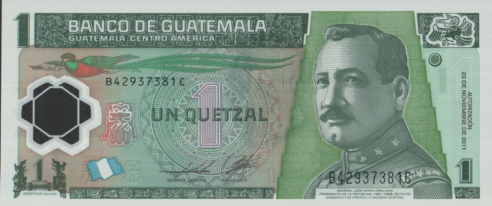 Billetes del Mundo Guatemala Billete de 1 quetzal