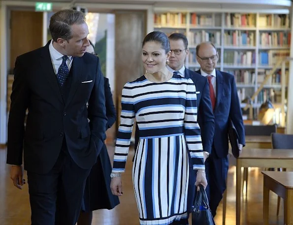 Crown Princess Victoria wore Dolce and Gabbana dress, By Malene Birger shoes, gold diamod earrings