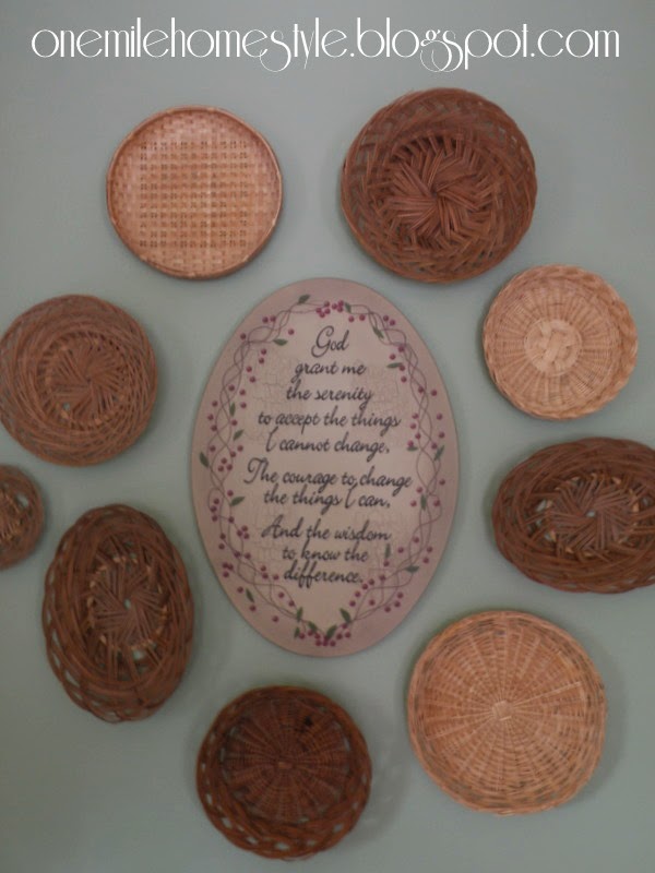Baskets as art in the kitchen - thrift store finds