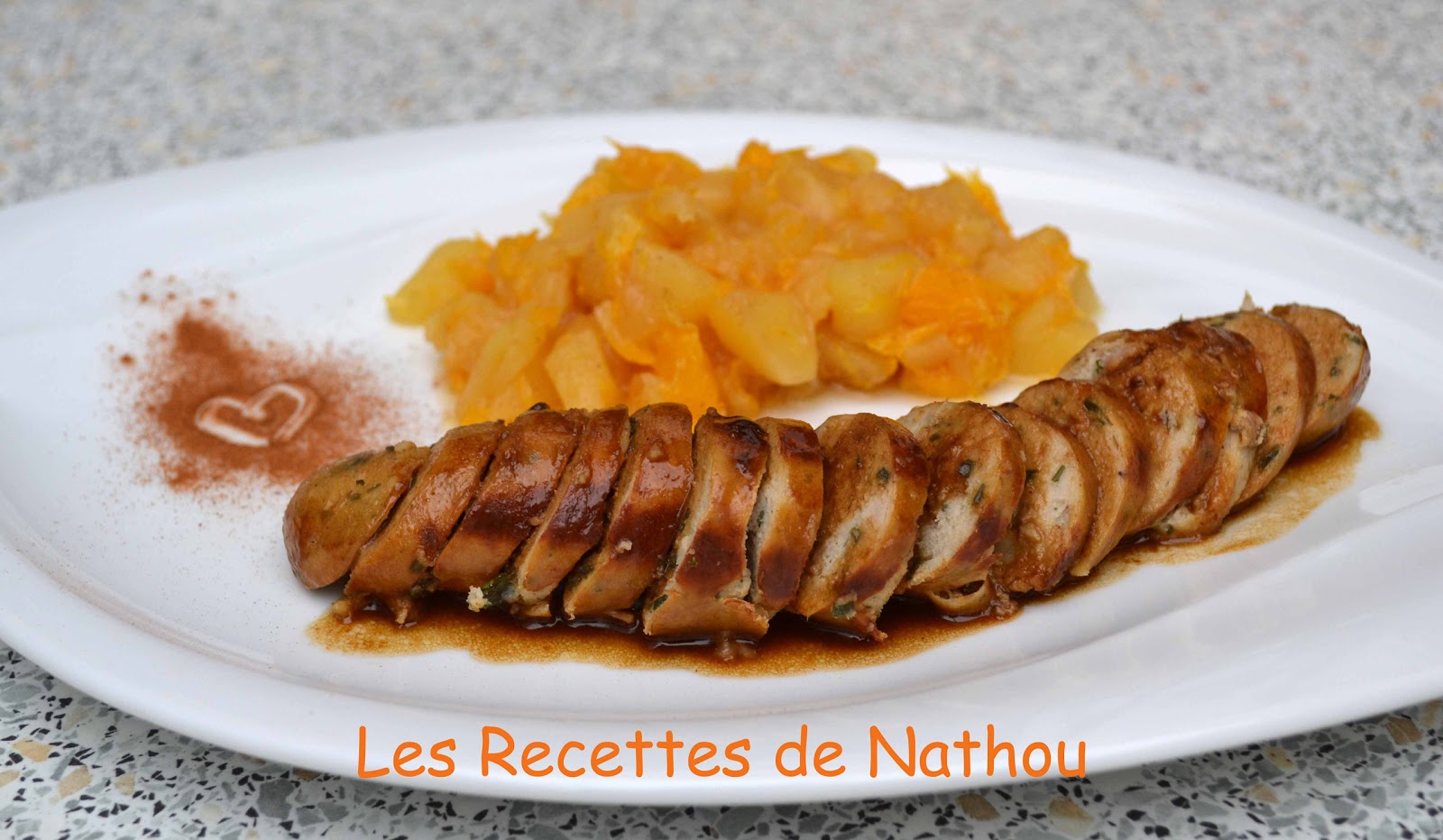 Boudin blanc caramélisé au sirop de Liège et compote pommeorange soto