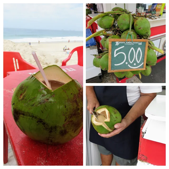 What to eat in Rio de Janeiro: freshly opened coconut on Ipanema Beach