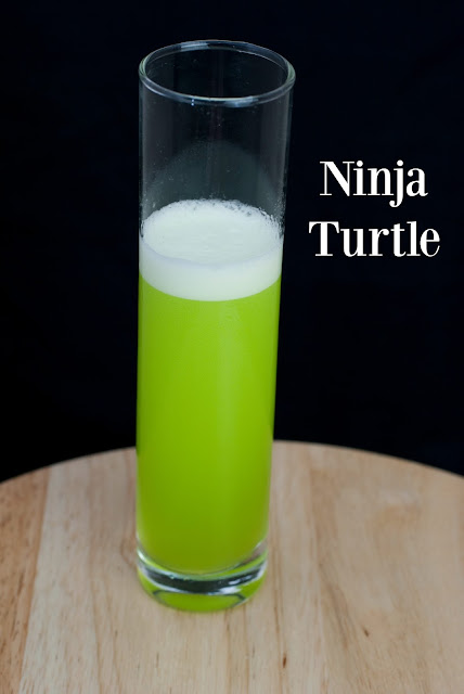 ninja turtle cocktail, TMNT, malibu rum, coconut rum, melon liqueur, midori, pineapple juice