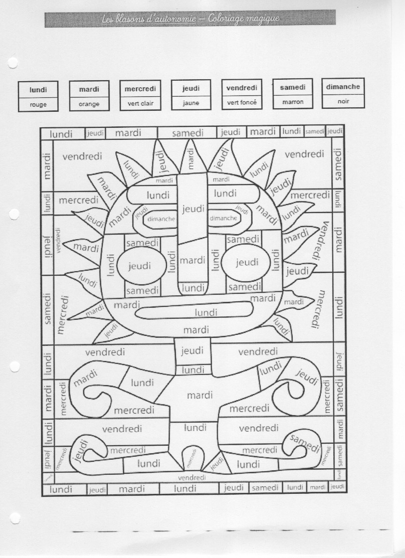 Belle Coloriage Magique Jours Semaine  Des Milliers de Coloriage