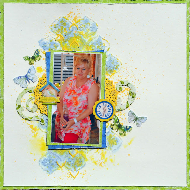 Mixed Media Layout by Denise van Deventer using BoBunny Serendipity Collection and Pentart Chameleon Wax Paste