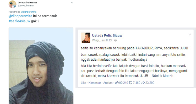 Nah Loh, Riwayat Joshua dalam Mengolok Agama dah Sedari Dulu, Nih Fotonya Pakai Kerudung Muslimah Saat Nyinyirin Ust. Felix