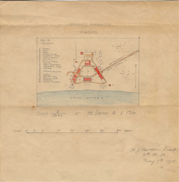Map: Stanley Barracks, Toronto, May 7, 1915 by Lieutenant H.J. Burden