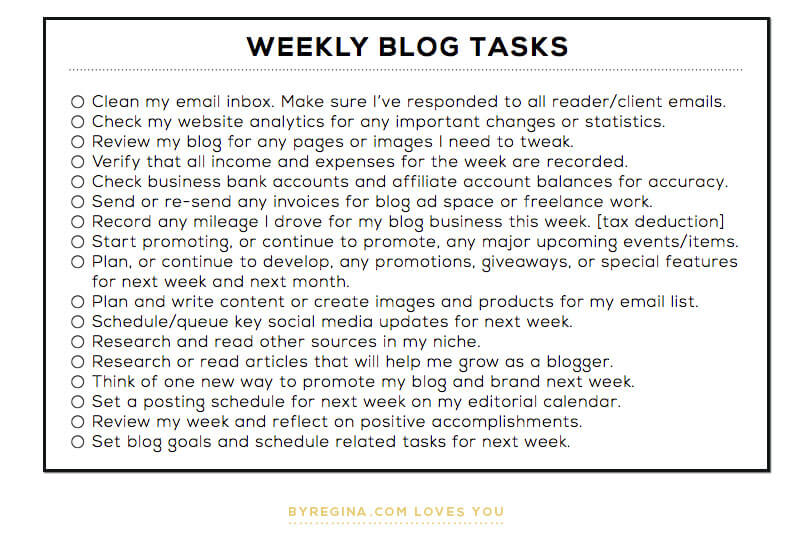 Weekly Blog Tasks Checklist 