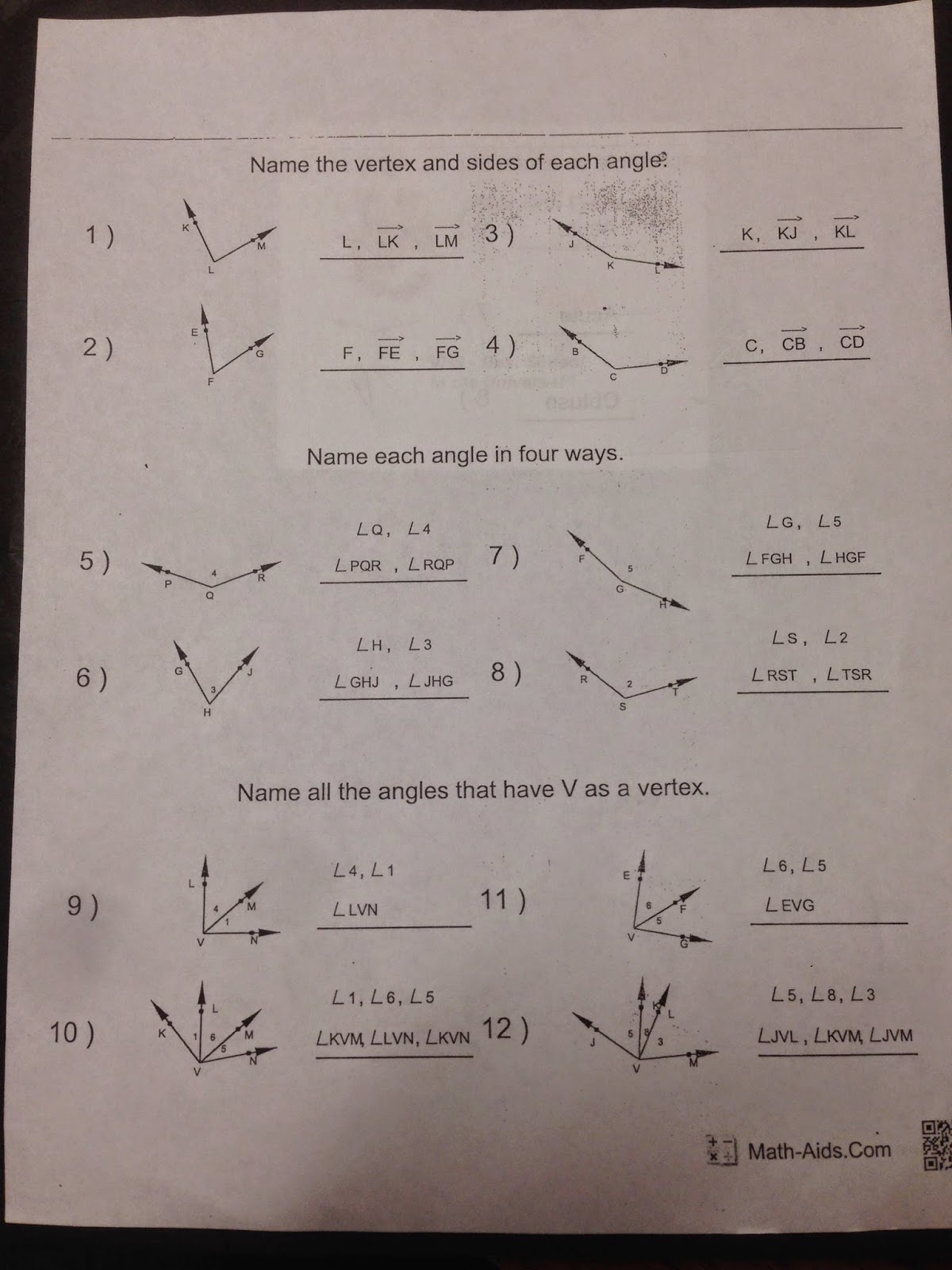 Honors Geometry - Vintage High School: Section 1-4 Angle Measure