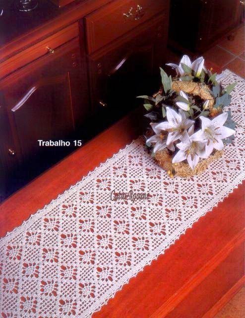 Camino de mesa crochet con diseño de cuadros