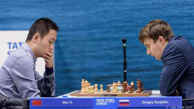Tata Steel Chess R11: le jeune Chinois Wei Yi bat le Russe Sergey Karjakin - Photo © site officiel Tata Steel Chess R11: le jeune Chinois Wei Yi bat le Russe Sergey Karjakin - Photo © site officiel