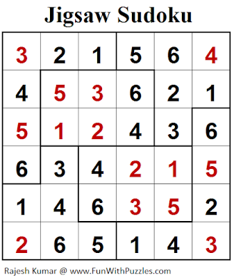 Jigsaw Sudoku (Mini Sudoku Series #102) Puzzle Solution