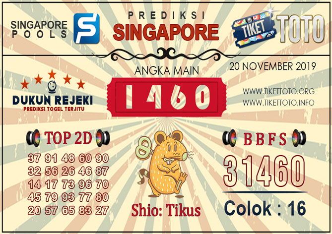 Prediksi Togel SINGAPORE TIKETTOTO 20 NOVEMBER 2019