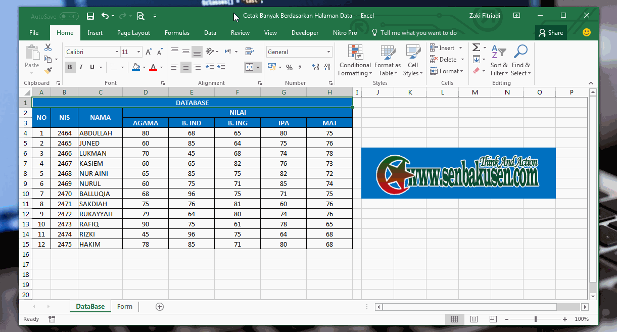 cetak data dengan Vlookup di Excel