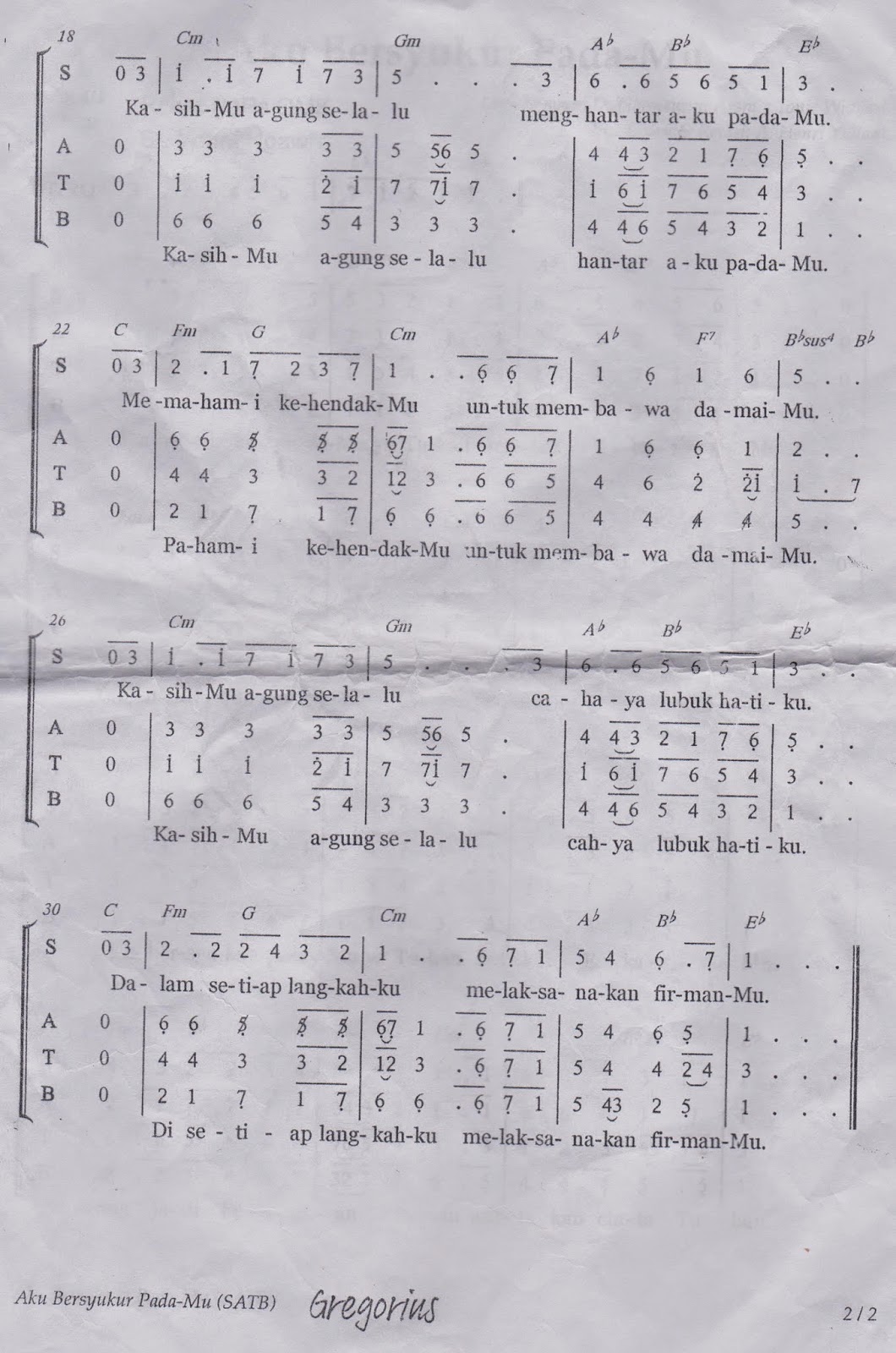 not lagu AKU BERSYUKUR PADAMU
