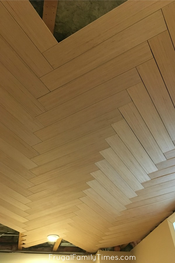 Wood Herringbone Ceiling A Diy Basement Ceiling Idea
