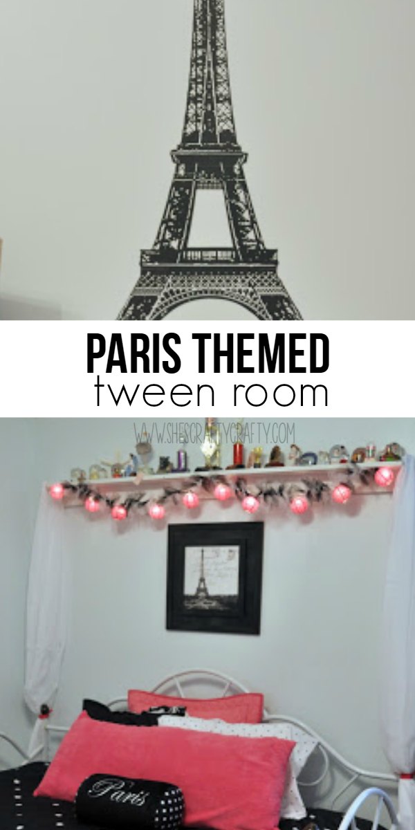 tween bedroom, teen bedroom, Paris bedroom, Eiffel tower, day bed, trophy shelf
