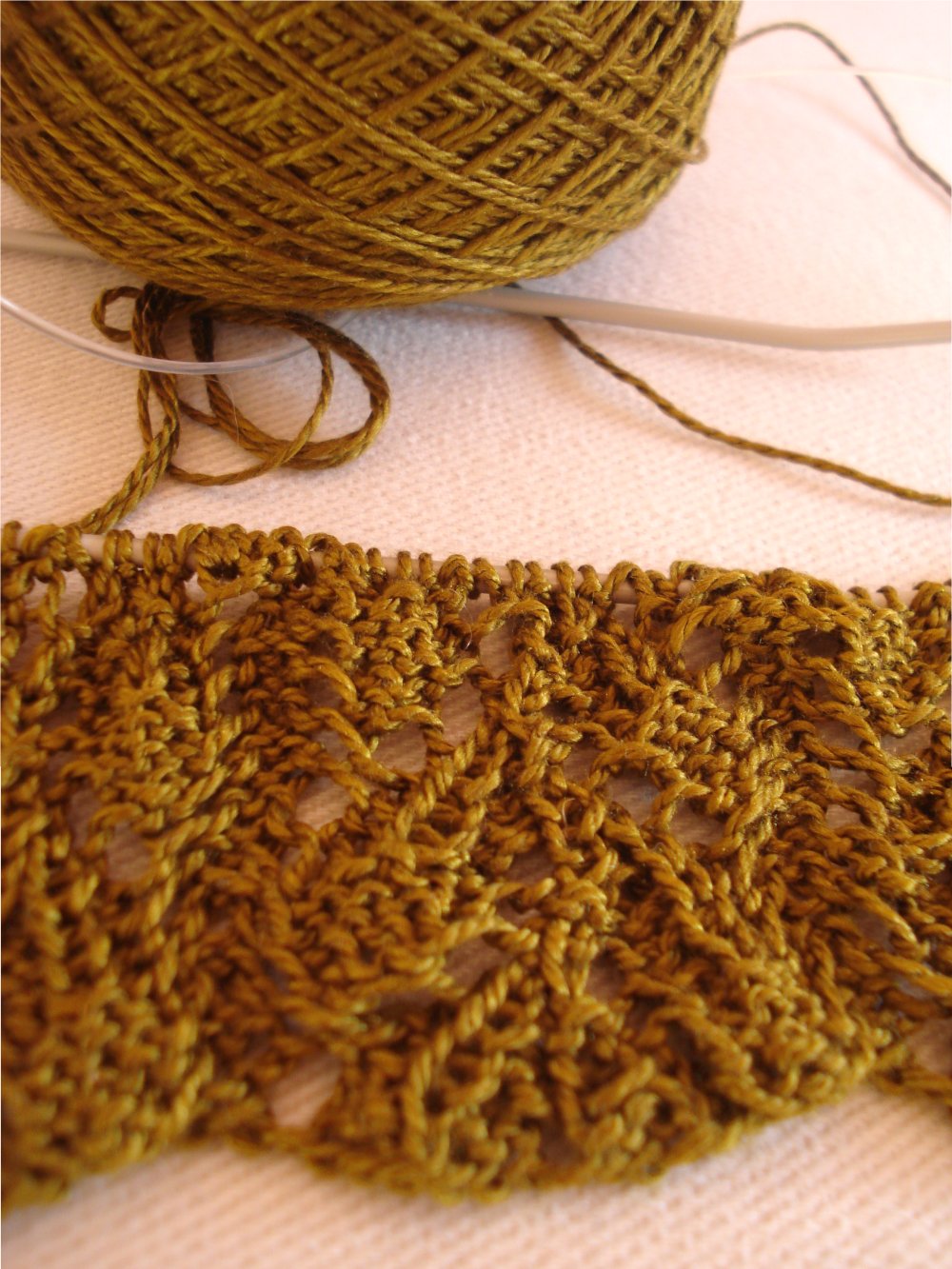 Life's Jewels on String Work in Progress Knitted Lace