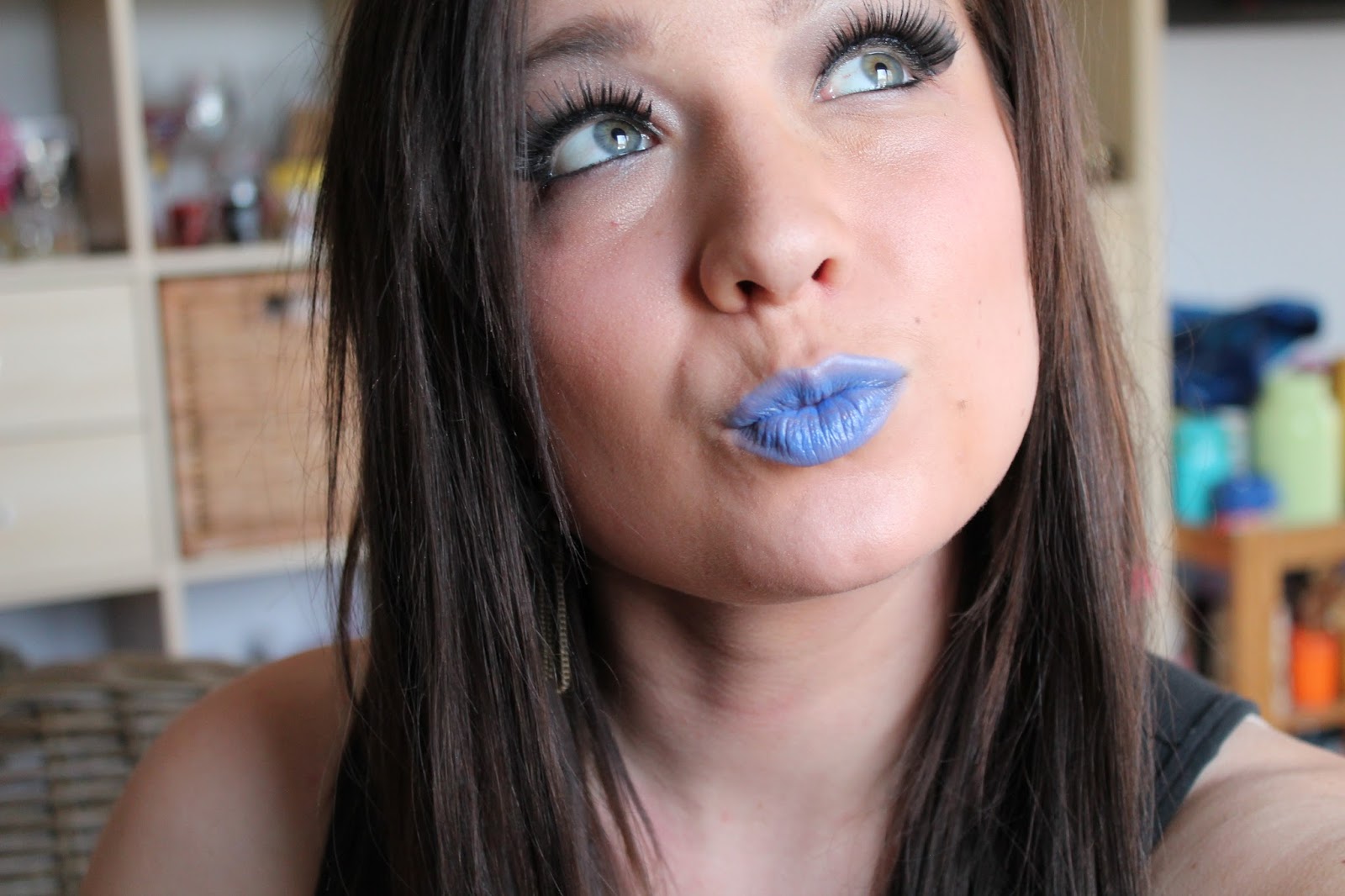 Blue Lipstick and Smokey Eye with Tape YouTube Tutorial Monica Hayworth