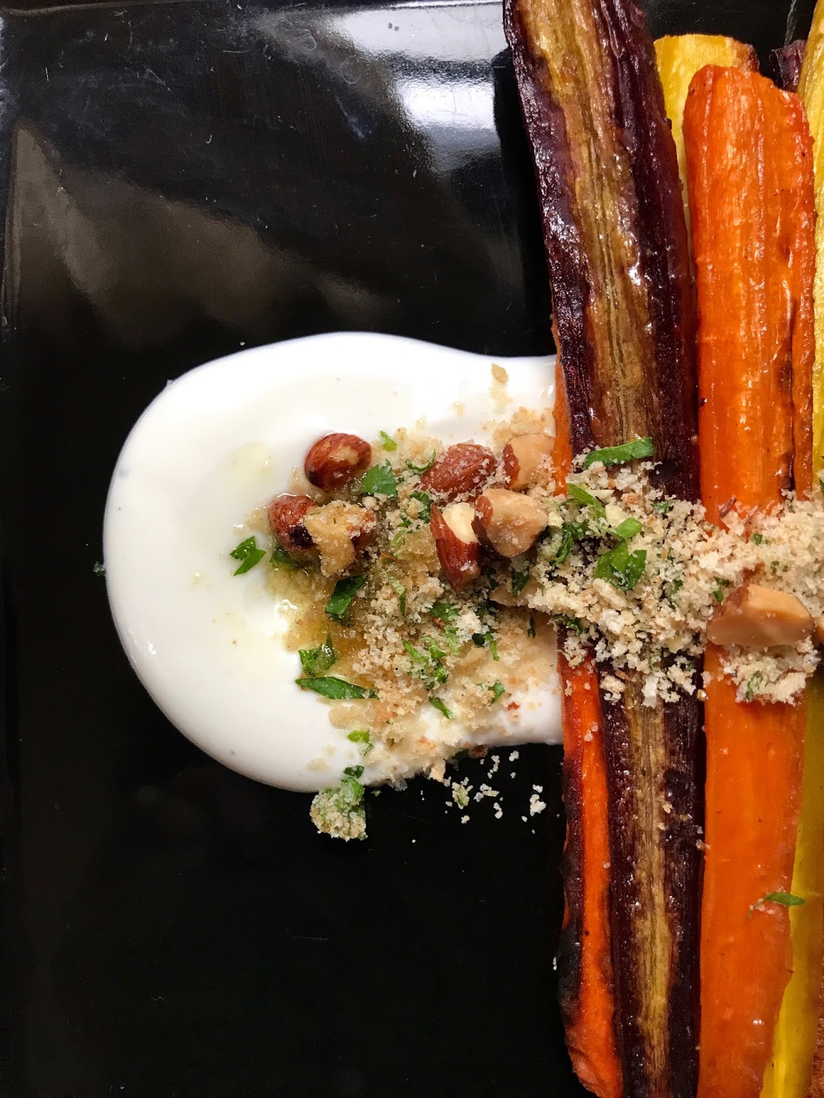 Eating Fabulously, Christopher Stewart, Roasted Rainbow Carrots with Fromage Blanc and Almond Lime Gremolata, rainbow carrots, tricolor carrots, fromage blanc, gremolata Eating Fabulously, Christopher Stewart, Roasted Rainbow Carrots with Fromage Blanc and Almond Lime Gremolata, rainbow carrots, tricolor carrots, fromage blanc, gremolata