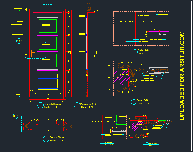 Detail Pintu Swing dan Kusen Pintu Contoh Gambar AutoCAD  DWG