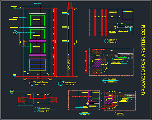 Detail Pintu Swing dan Kusen Pintu - Contoh Gambar AutoCAD