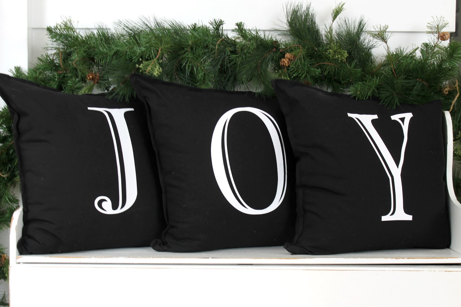 Bring a little JOY to your Christmas decorating! Cute Pillow Alert!