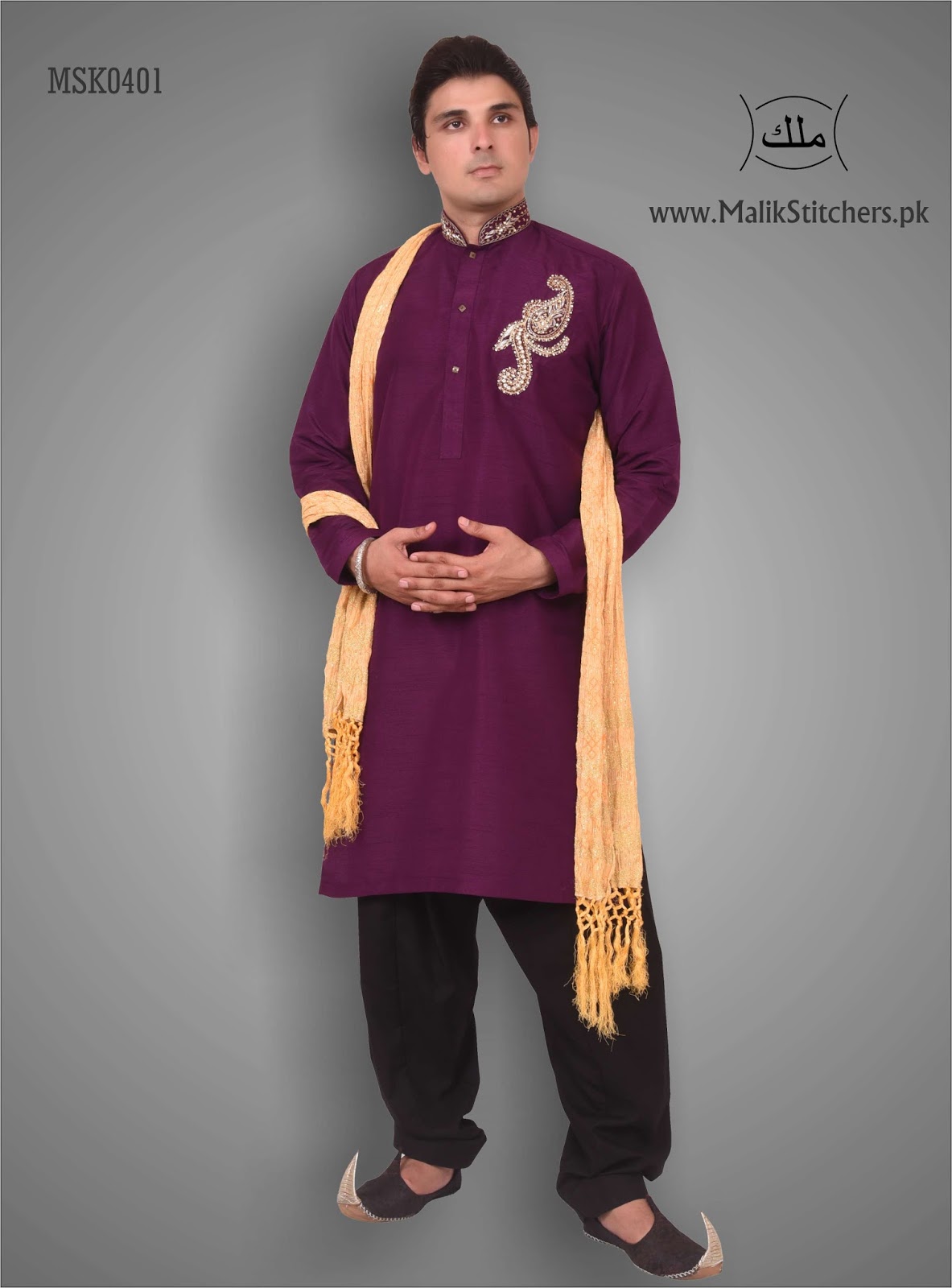 Malik Stitchers ملك MSK0401 Buy Men's Fancy Mehndi Kurta in Purple