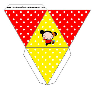 Pucca: Cajas para Imprimir Gratis. Caja con forma de pirámide de Pucca.